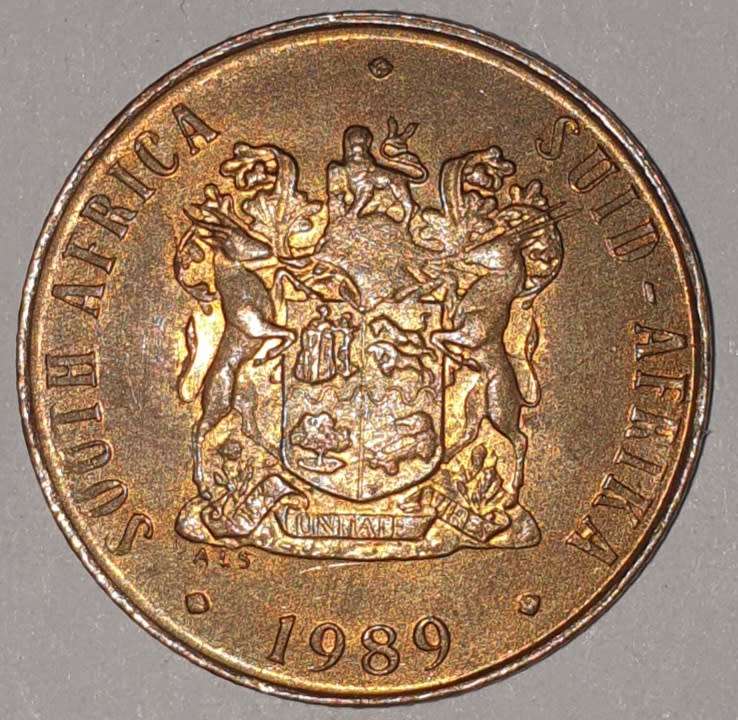 1989 - 2 CENT COIN (TWO CENT COIN) - RSA - BRONZE - KM#83 - BILINGUAL LEGEND - WILDEBEEST